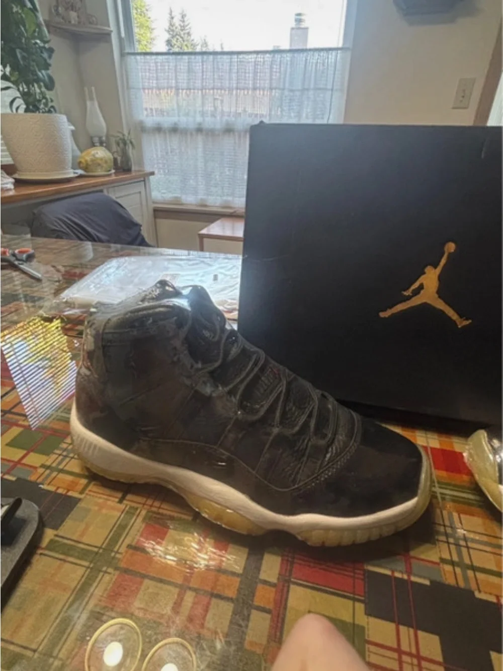 Jordan Black and Yellow Retro High-Top Sneakers